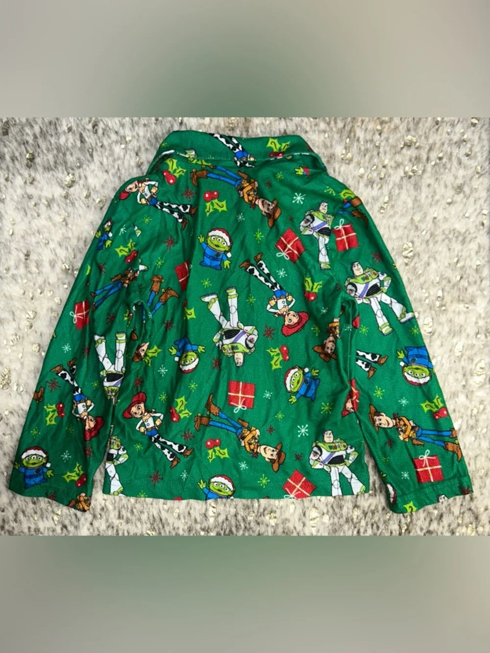 5 for $25🔥Disney Pixar Toy Story 4 Green Christmas Print Pajama Set Kids Size 6